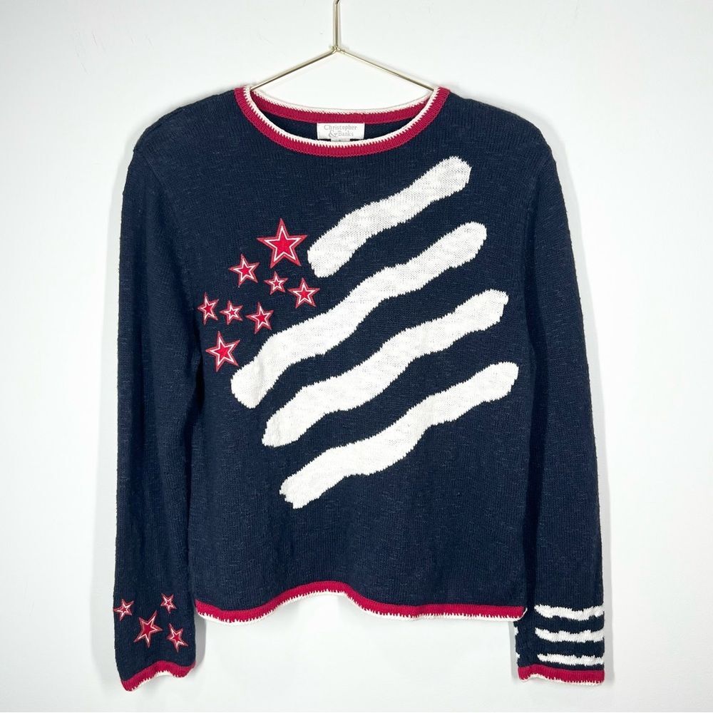 VTG Y2K Christopher & Banks Stars & Stripes Patriotic American Flag Sweater S